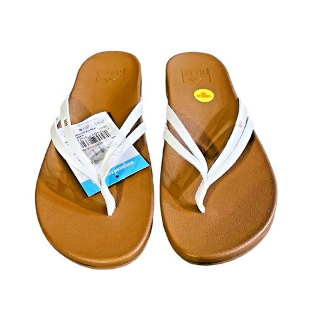 Reef Spring Joy Womens Flip Flops‎ Size 11 White Tan Sandals